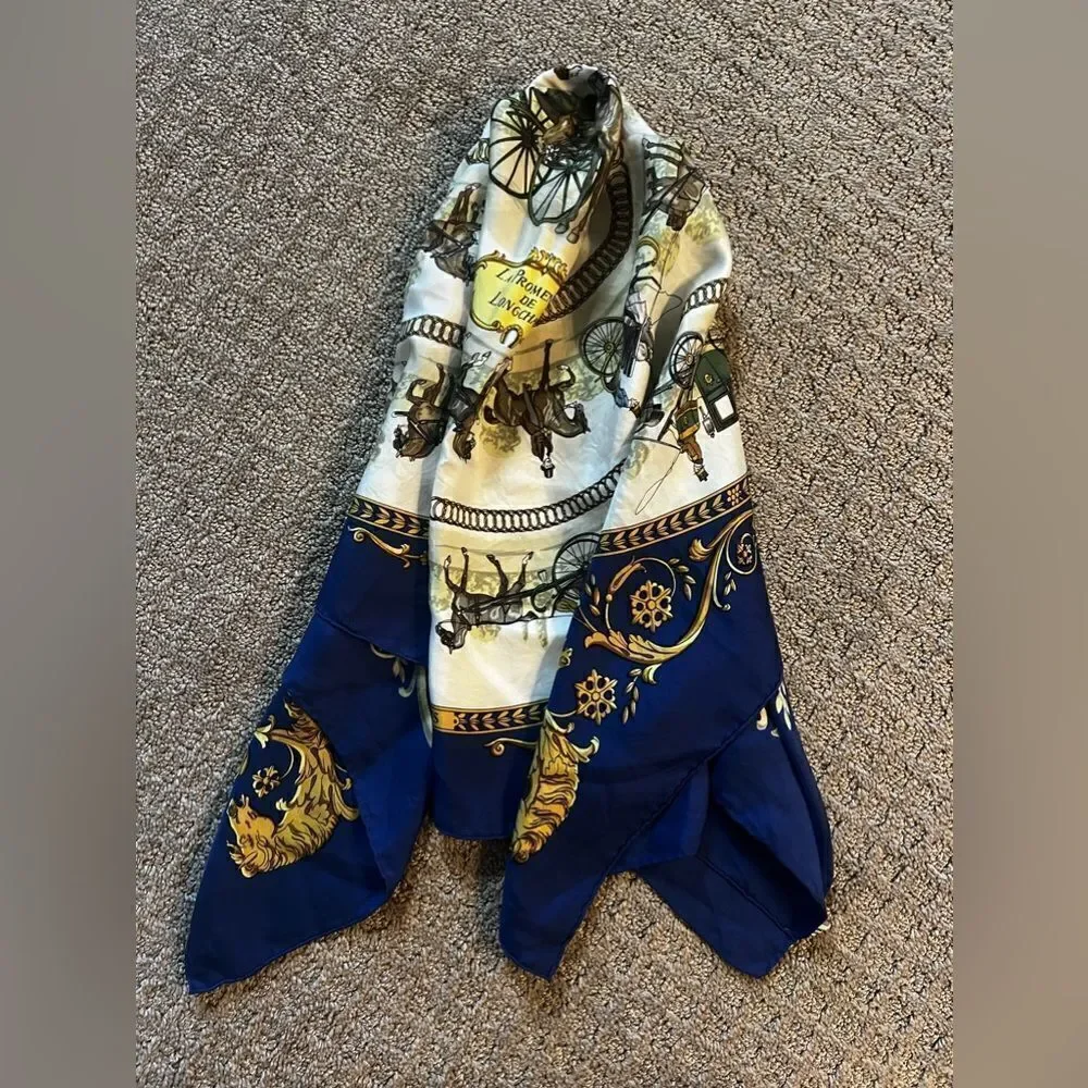 AUTH HERME SCARF, 100% SILK- La Promenade De Longchamps